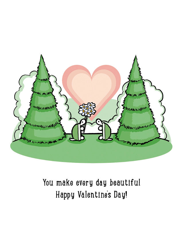 Daydreaming Turtle Flowers in the Forest Valentine's Day Card