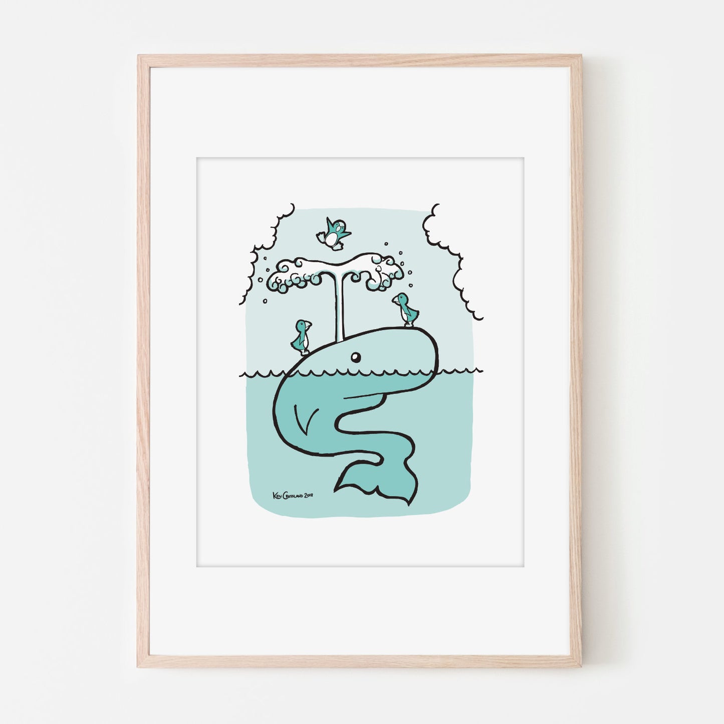 A Whale Playing with His Penguin Friends — Art Print