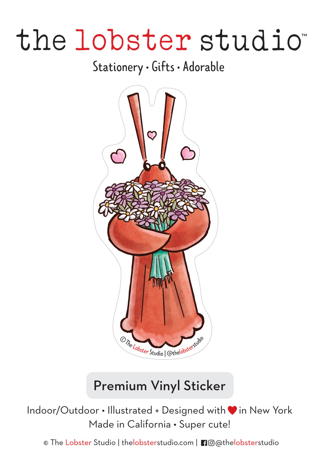 Little Lobster with Flowers Vinyl Sticker
