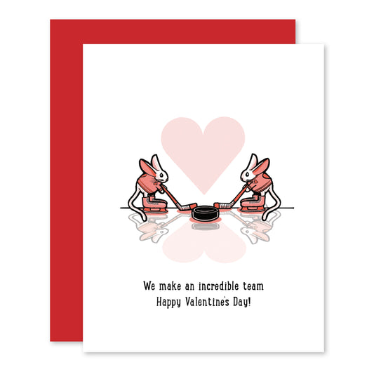 Sporty Kangaroo Mice Hockey Valentine's Day Card