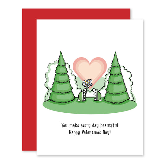 Daydreaming Turtle Flowers in the Forest Valentine's Day Card
