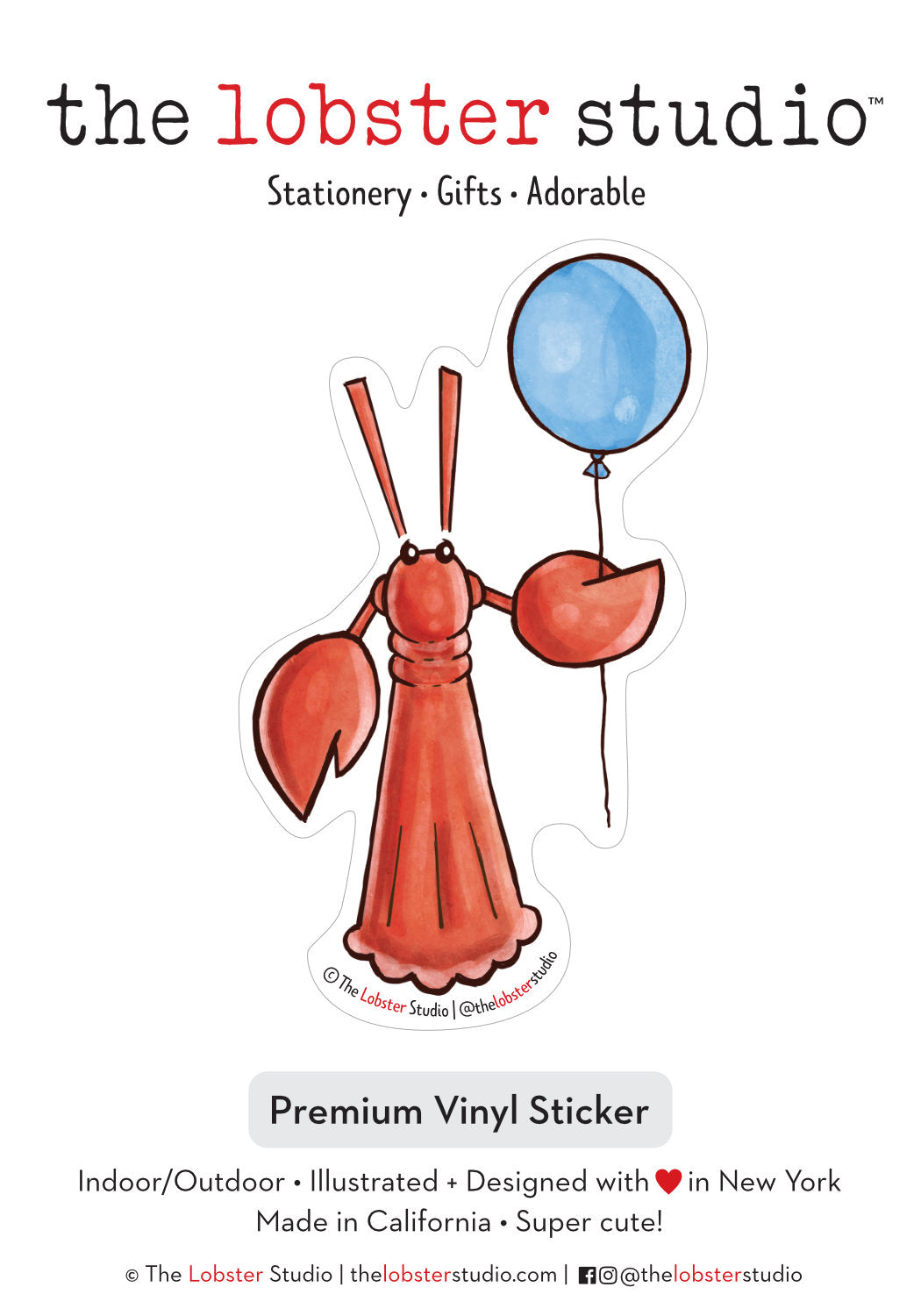 Little Lobster with Balloon Vinyl Sticker